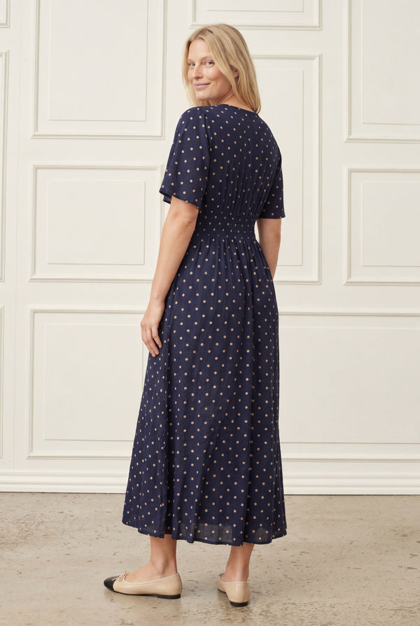 I SAY Naomi Stretch Dress Dresses D67 Navy Dot