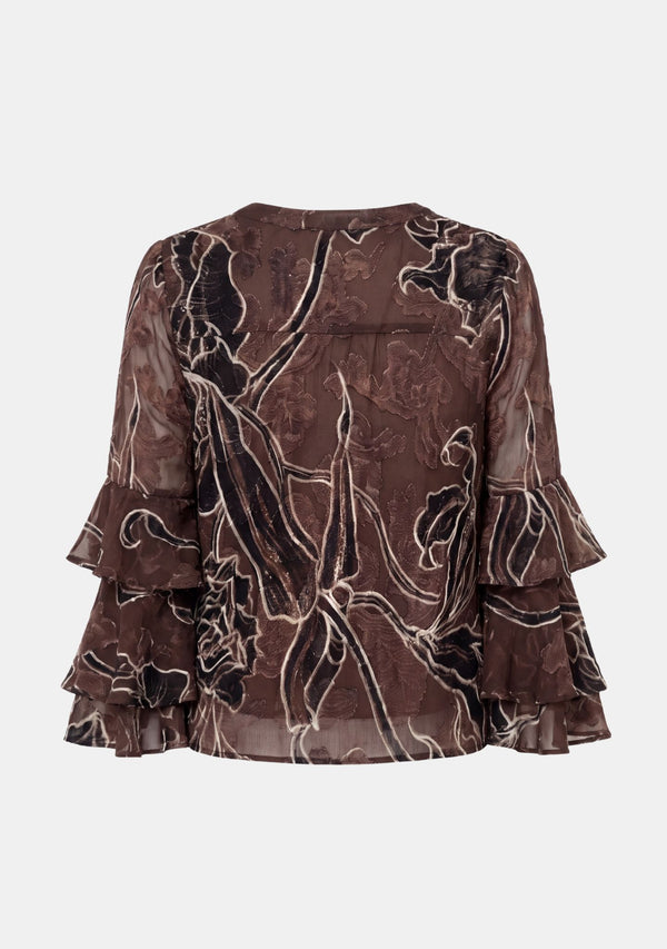 I SAY Obi Flounce Blouse Blouses P14 Brown Flower