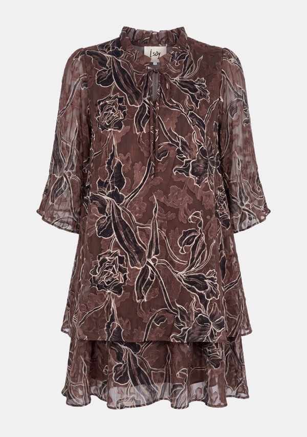 I SAY Obi Flounce Dress Dresses P14 Brown Flower