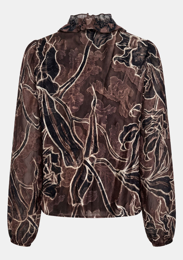 I SAY Obi Ruffle Blouse Blouses P14 Brown Flower