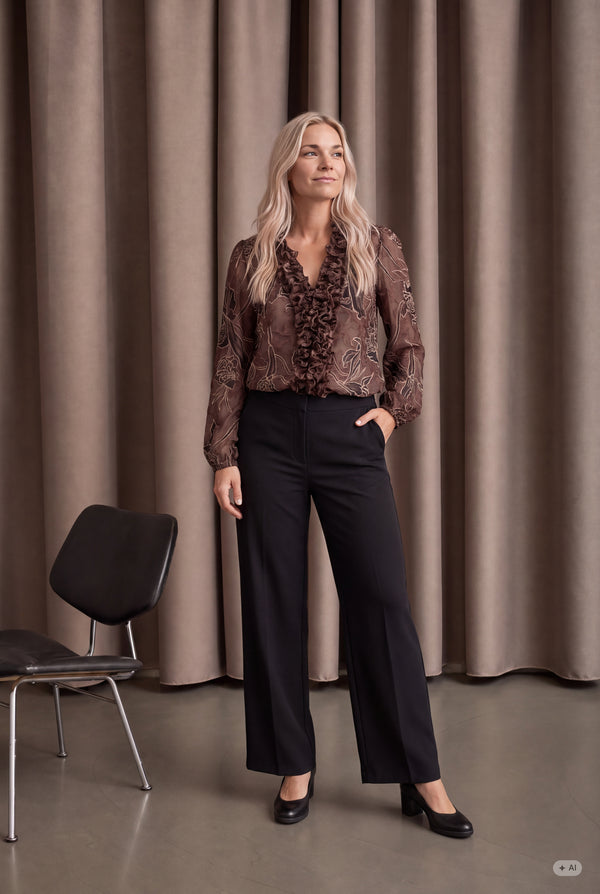 I SAY Obi Ruffle Blouse Blouses P14 Brown Flower