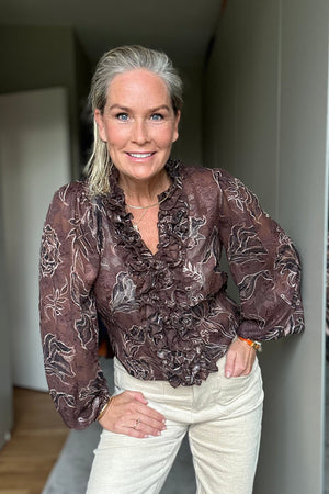I SAY Obi Ruffle Blouse Blouses P14 Brown Flower