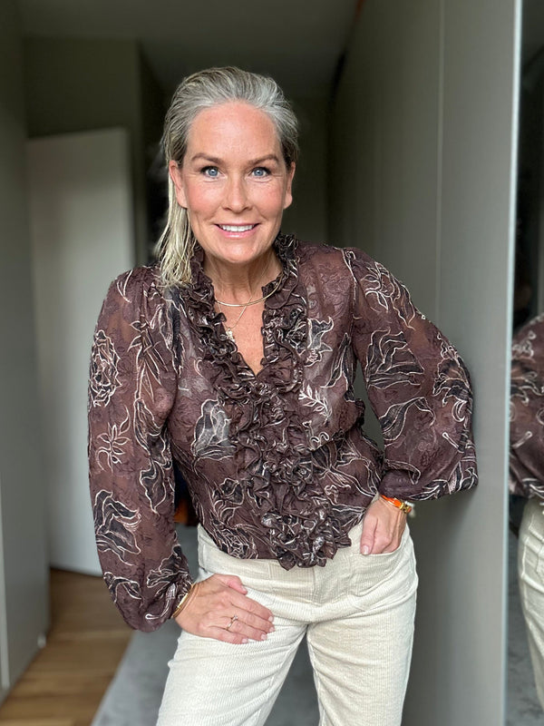 I SAY Obi Ruffle Blouse Blouses P14 Brown Flower