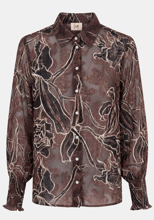 I SAY Obi Smock Blouse Blouses P14 Brown Flower