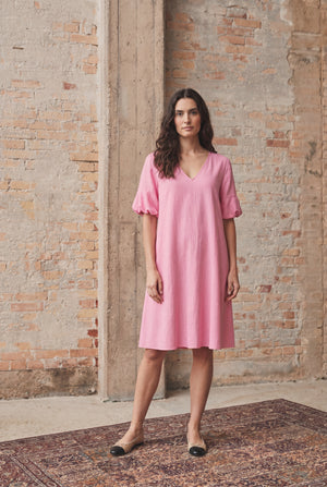 I SAY Pearl Baloon Sleeve Dress Dresses 550 Fresh Pink