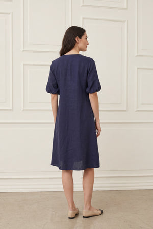 I SAY Pearl Baloon Sleeve Dress Dresses 640 Navy