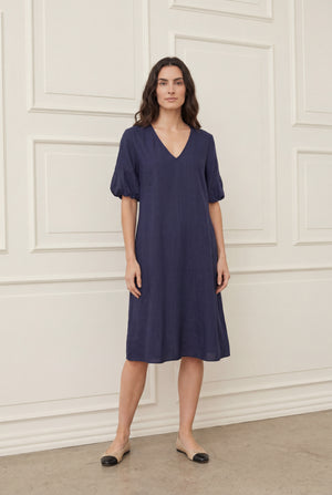 I SAY Pearl Baloon Sleeve Dress Dresses 640 Navy