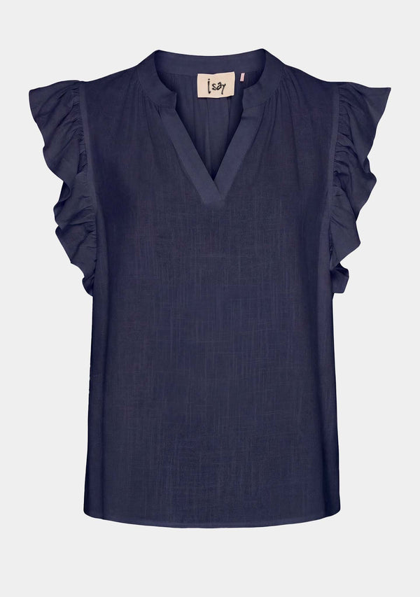 I SAY Pearl Flounce Top Tops 640 Navy