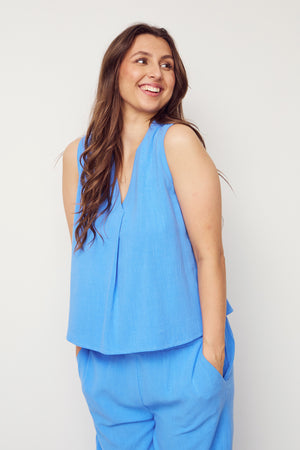 I SAY Pearl V-Neck Top Tops 645 Skyblue