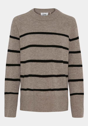 I SAY Robin O-Neck Pullover Knitwear M29 Potato w/Black Stripe