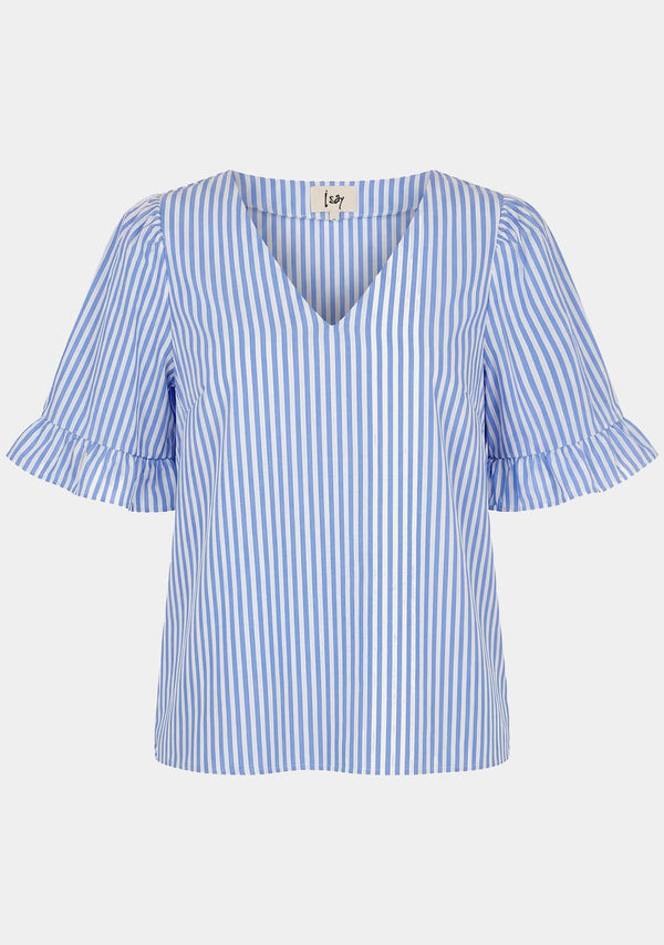I SAY Sigga Flounce Blouse Blouses N38 Light Blue/White Stripe
