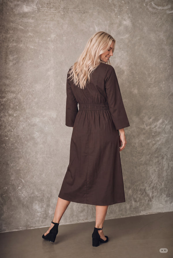 I SAY Sigga Sleeve Dress Dresses 356 Dark brown
