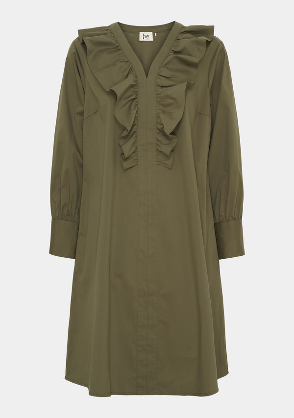 I SAY Sigga V-Flounce Dress Dresses 885 Khaki