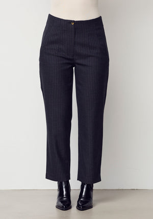 I SAY Veneto Striped Highwaist Pant Pants K51 Dark Grey Pinstripe