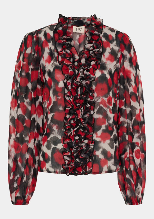 I SAY Vibse Ruffle Blouse Blouses H89 Red Abstraction