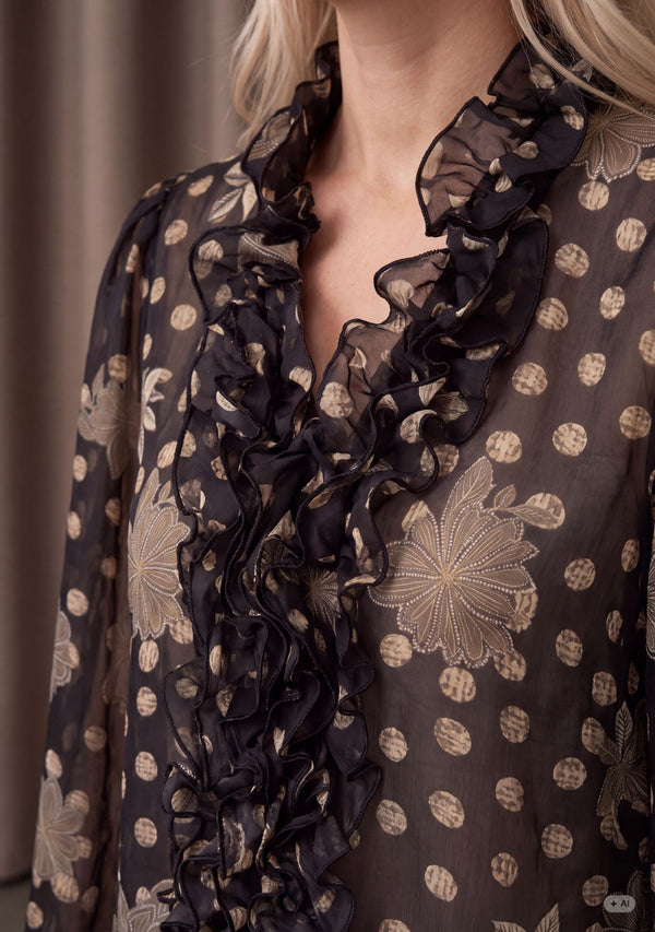 I SAY Vibse Ruffle Blouse Blouses N64 Flower/Dot Print