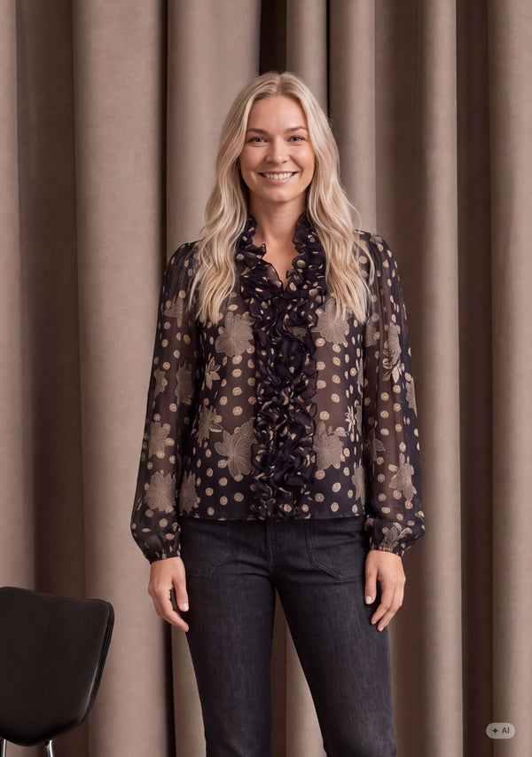 I SAY Vibse Ruffle Blouse Blouses N64 Flower/Dot Print